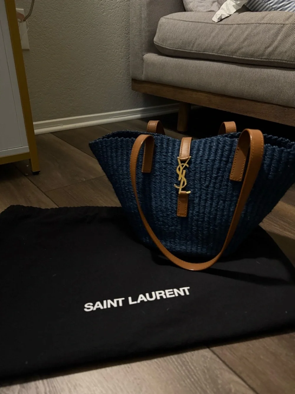 Saint Laurent Navy Woven Tote - Picture 1 of 9